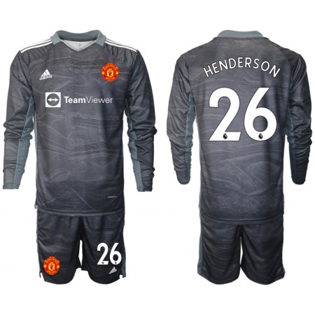 Billiga Fotbollströjor Manchester United Dean Henderson 26 Målvakt Barn Borta tröja 2021/22 Långärmad